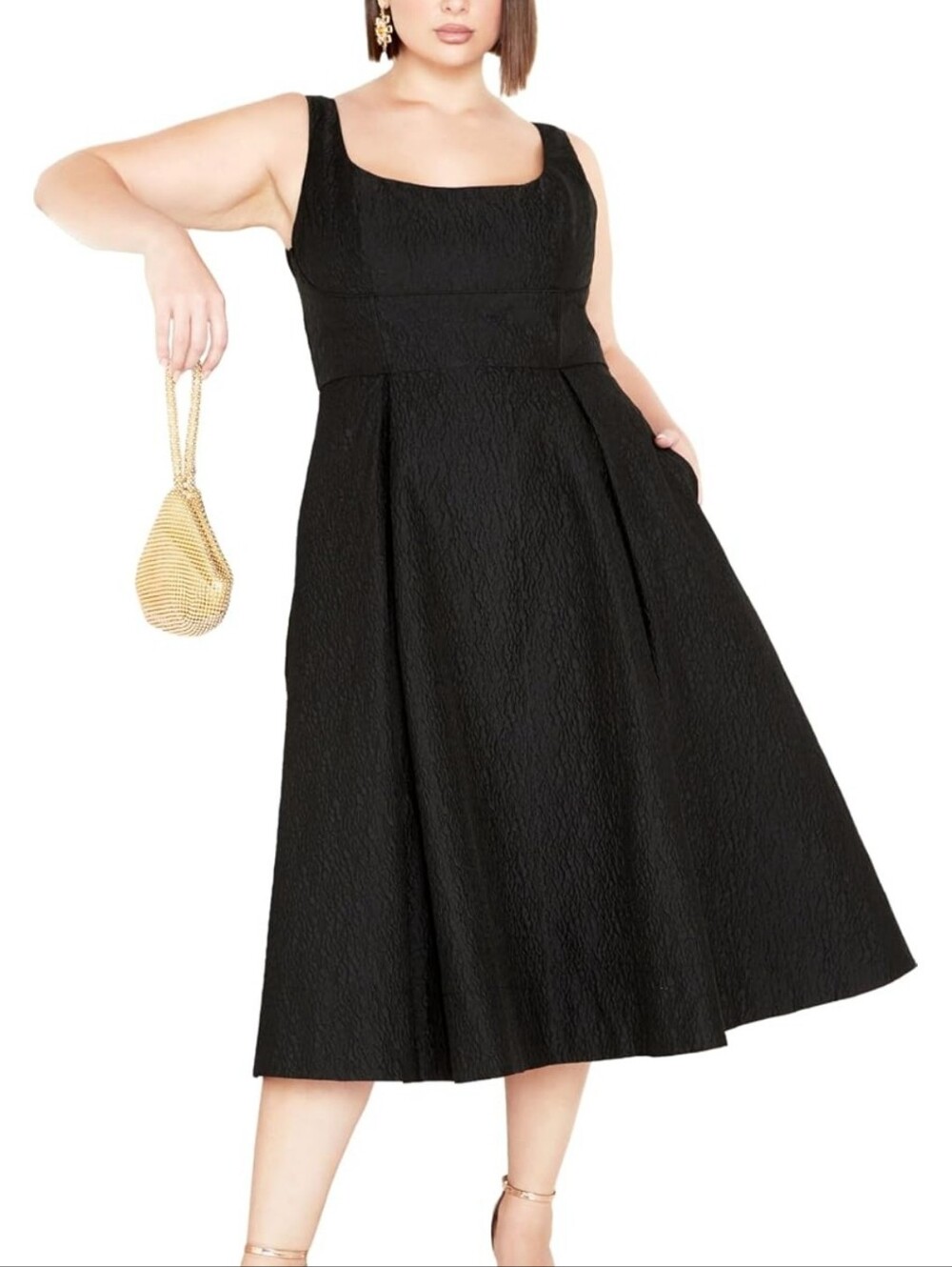 City Chic Black Textured Fit-and-Flare Dress